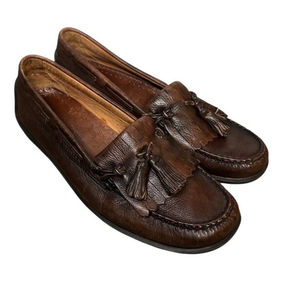 JOHNSON & MURPHY Leather Slip On Tassel Loafer Mens SZ 10 - Picture 1 of 11